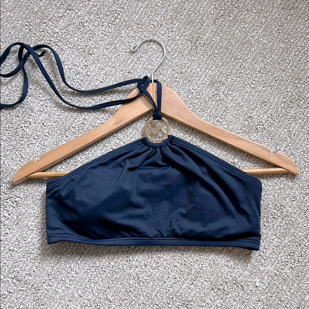 Michael Kors Midnight Blue Halter Bikini top. Darling top with gold MK Emblem.